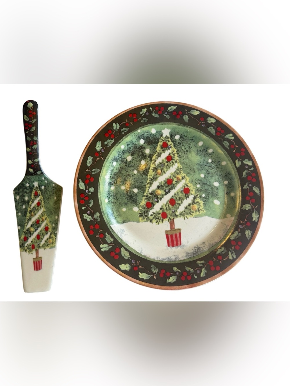 Today’s Home Living Christmas Tree Cake Plate & Server Set Holiday Dessert Plate